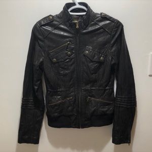 Guess Jeans Genuine Leather Moto Brown Cheetah print Jacket